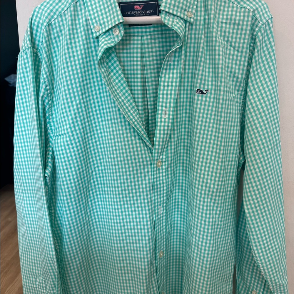 Vineyard Vines Men's Aqua Checkered Shirt
